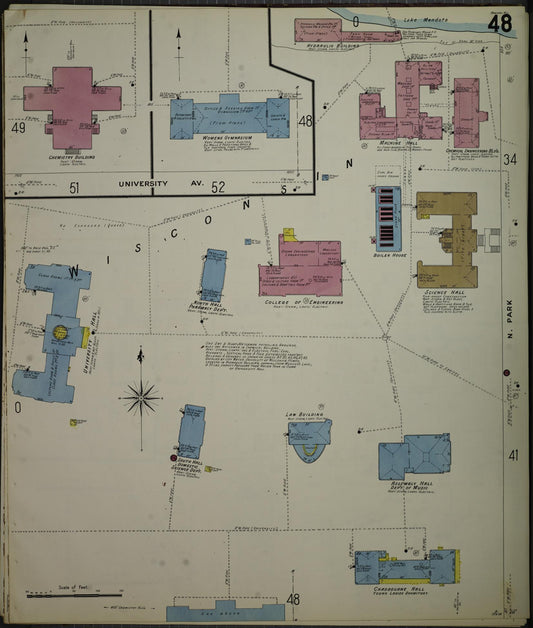 Sanborn Fire Insurance Map from Madison, Dane County, Wisconsin (1908), Sheet #0048 - Historic Sanborn Fire Insurance Map Print, vintage old map wall art, antique decor, genealogy gift, Wisconsin Wisconsin map