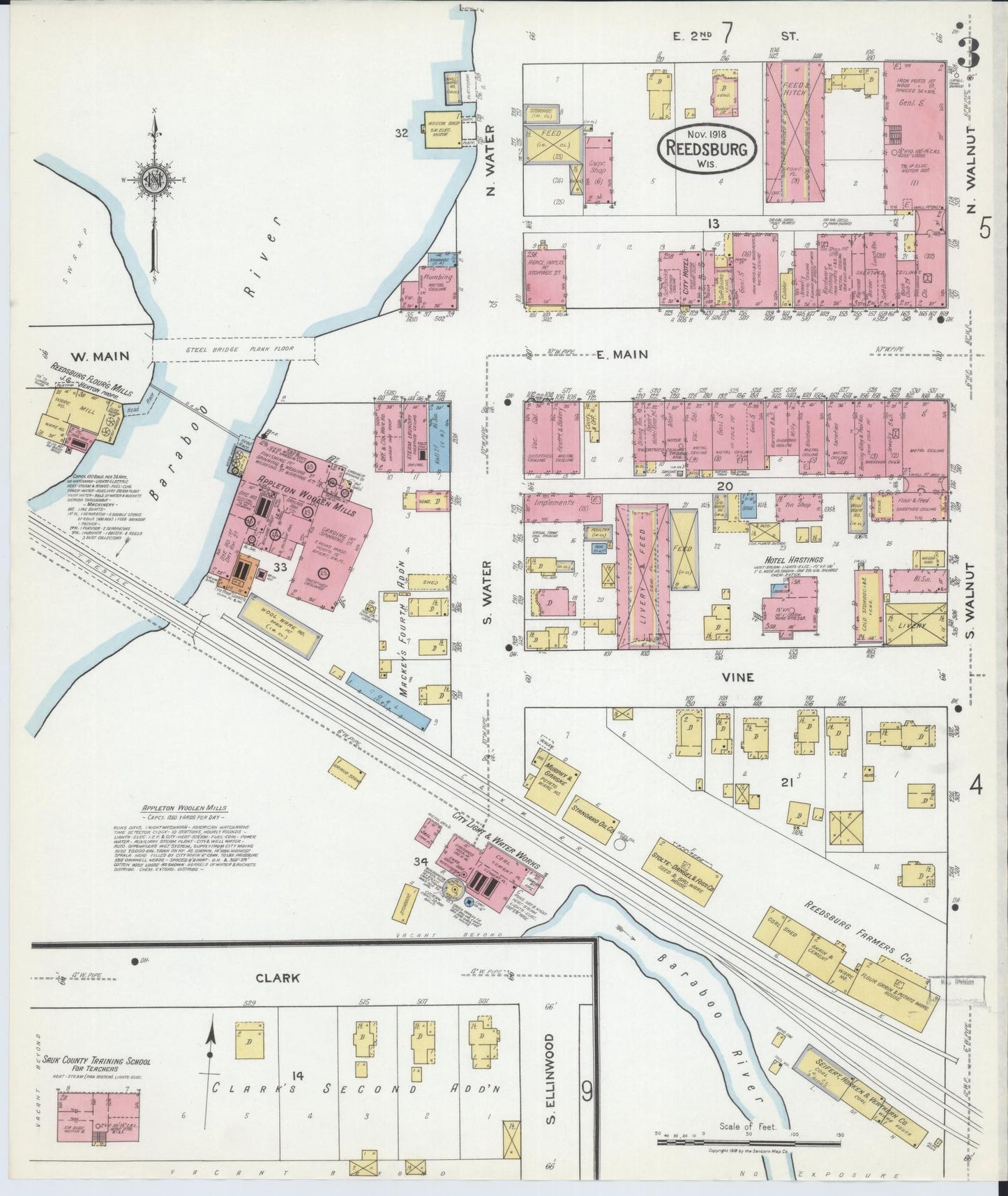 Sanborn Fire Insurance Map from Reedsburg, Sauk County, Wisconsin (1918), Sheet #0003 - Complete Map Set gallery image, historic Sanborn map, vintage wall art, Wisconsin Wisconsin