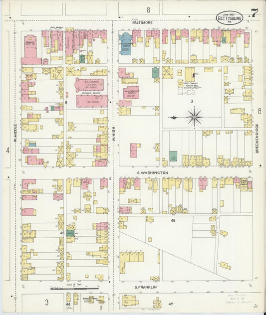 Sanborn Fire Insurance Map from Gettysburg, Adams County, Pennsylvania (1907), Sheet #0007 - Historic Sanborn Fire Insurance Map Print, vintage old map wall art, antique decor, genealogy gift, Pennsylvania Pennsylvania map
