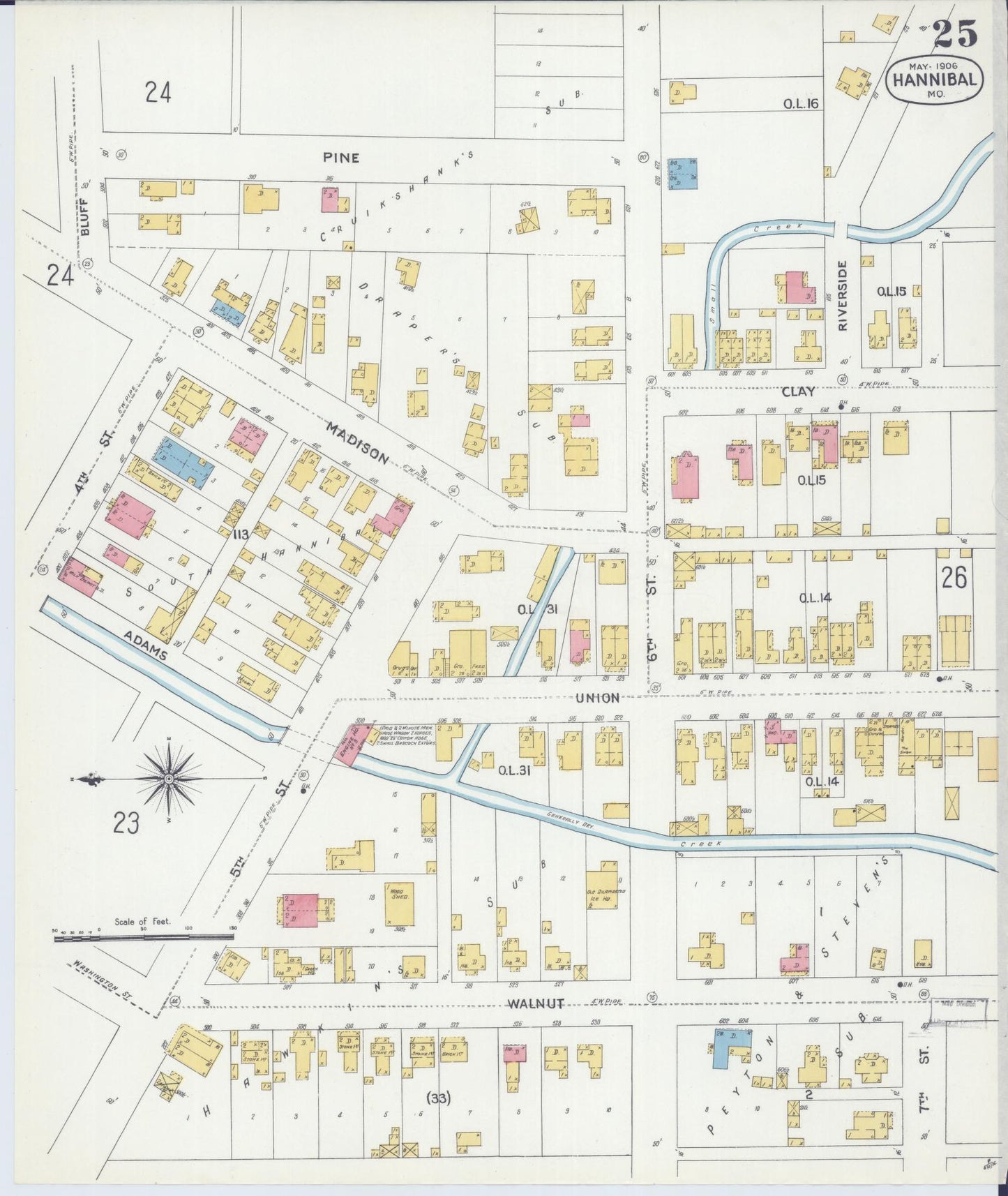 Sanborn Fire Insurance Map from Hannibal, Marion County, Missouri (1906), Sheet #0025 - Complete Map Set gallery image, historic Sanborn map, vintage wall art, Missouri Missouri