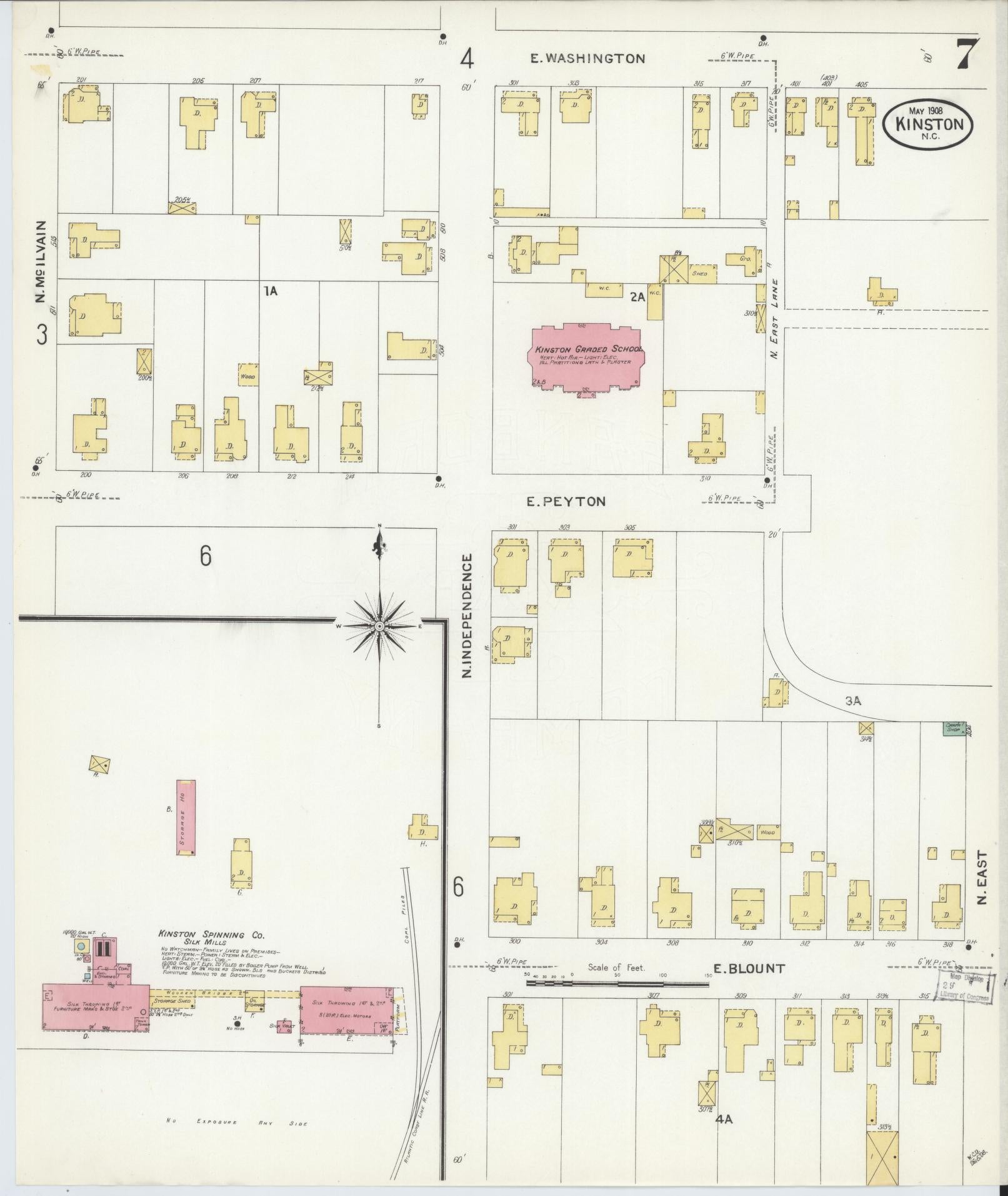 Sanborn Fire Insurance Map from Kinston, Lenoir County, North Carolina (1908), Sheet #0007 - Complete Map Set gallery image, historic Sanborn map, vintage wall art, North Carolina North Carolina