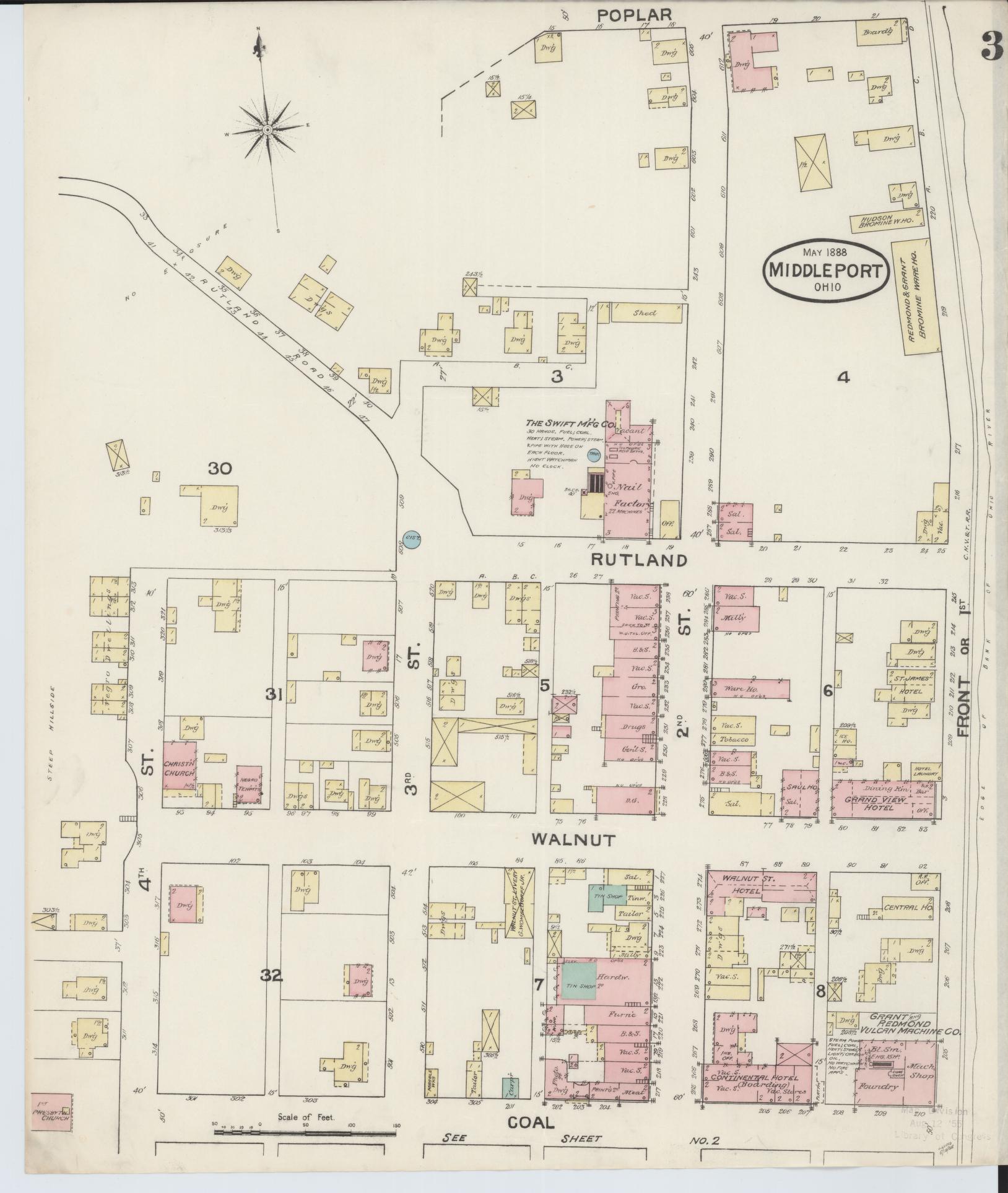 Sanborn Fire Insurance Map from Middleport, Meigs County, Ohio (1888), Sheet #0003 - Historic Sanborn Fire Insurance Map Print, vintage old map wall art, antique decor, genealogy gift, Ohio Ohio map