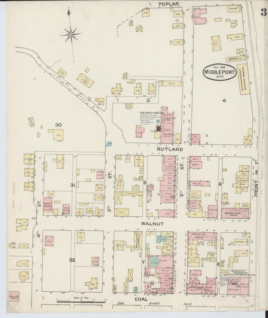 Sanborn Fire Insurance Map from Middleport, Meigs County, Ohio (1888), Sheet #0003 - Historic Sanborn Fire Insurance Map Print, vintage old map wall art, antique decor, genealogy gift, Ohio Ohio map