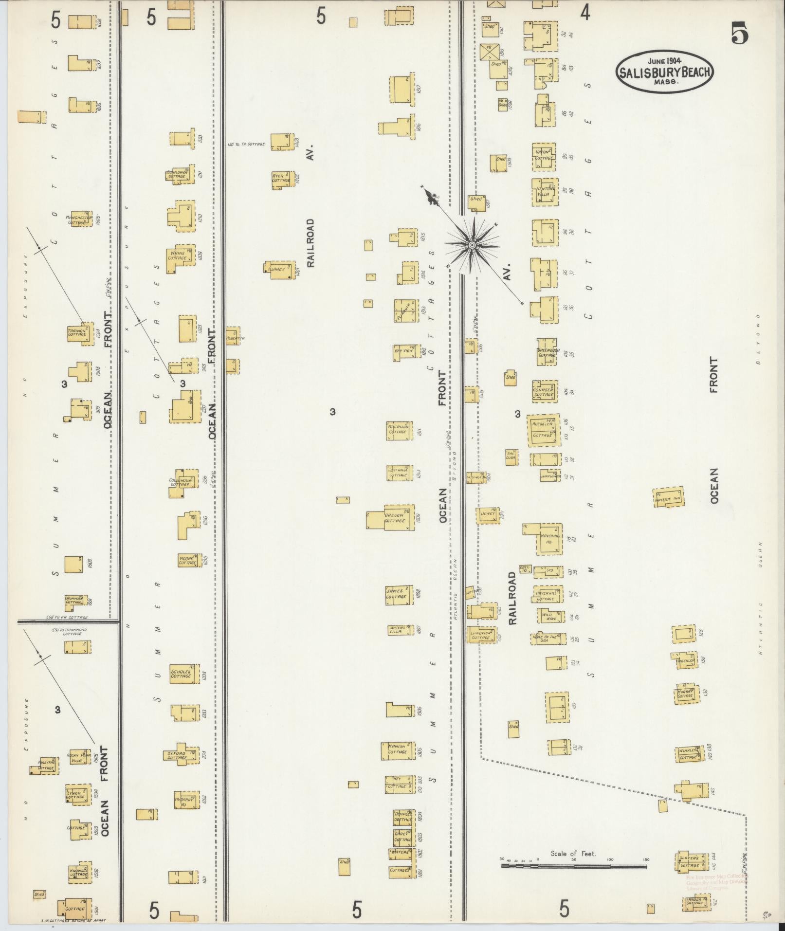 Sanborn Fire Insurance Map from Salisbury, Essex County, Massachusetts (1904), Sheet #0005 - Historic Sanborn Fire Insurance Map Print, vintage old map wall art, antique decor, genealogy gift, Massachusetts Massachusetts map