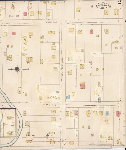 Sanborn Fire Insurance Map from Rexburg, Madison County, Idaho (1943), Sheet #0002 - Historic Sanborn Fire Insurance Map Print, vintage old map wall art, antique decor, genealogy gift, Idaho Idaho map