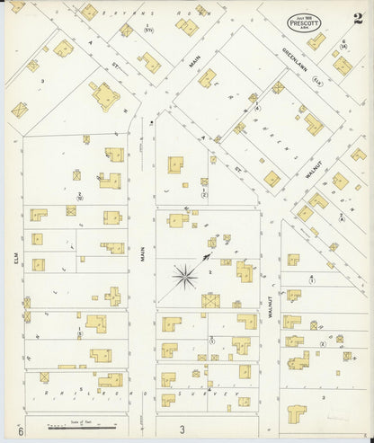 Sanborn Fire Insurance Map from Prescott, Nevada County, Arkansas (1908), Sheet #0002 - Complete Map Set gallery image, historic Sanborn map, vintage wall art, Prescott Nevada