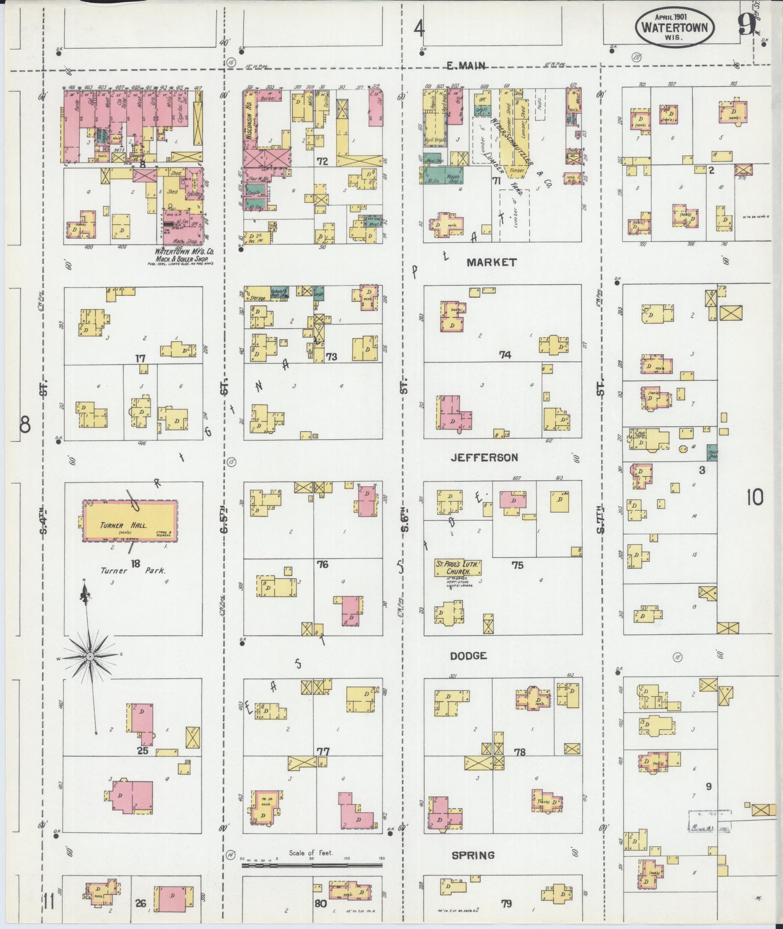 Sanborn Fire Insurance Map from Watertown, Jefferson County, Wisconsin (1901), Sheet #0009 - Complete Map Set gallery image, historic Sanborn map, vintage wall art, Wisconsin Wisconsin