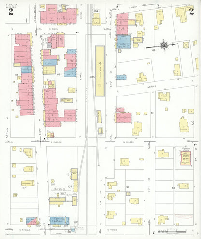 Sanborn Fire Insurance Map from Alma, Bacon County, Georgia (1942), Sheet #0002 - Complete Map Set gallery image, historic Sanborn map, vintage wall art, Georgia Georgia