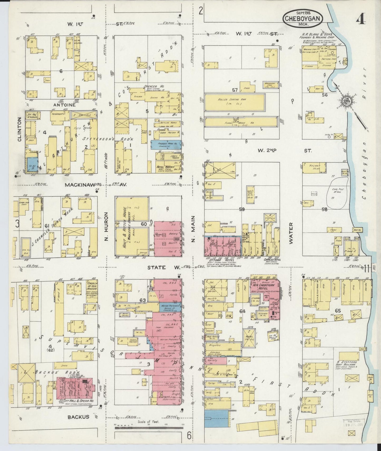 Sanborn Fire Insurance Map from Cheboygan, Cheboygan County, Michigan (1915), Sheet #0004 - Complete Map Set gallery image, historic Sanborn map, vintage wall art, Michigan Michigan