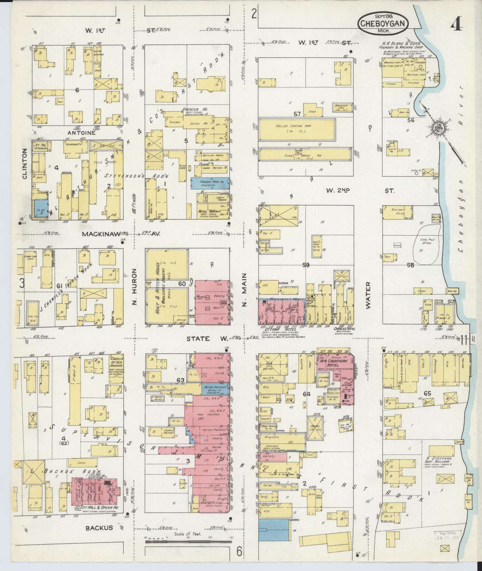 Sanborn Fire Insurance Map from Cheboygan, Cheboygan County, Michigan (1915), Sheet #0004 - Complete Map Set gallery image, historic Sanborn map, vintage wall art, Michigan Michigan