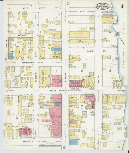 Sanborn Fire Insurance Map from Cheboygan, Cheboygan County, Michigan (1915), Sheet #0004 - Complete Map Set gallery image, historic Sanborn map, vintage wall art, Michigan Michigan