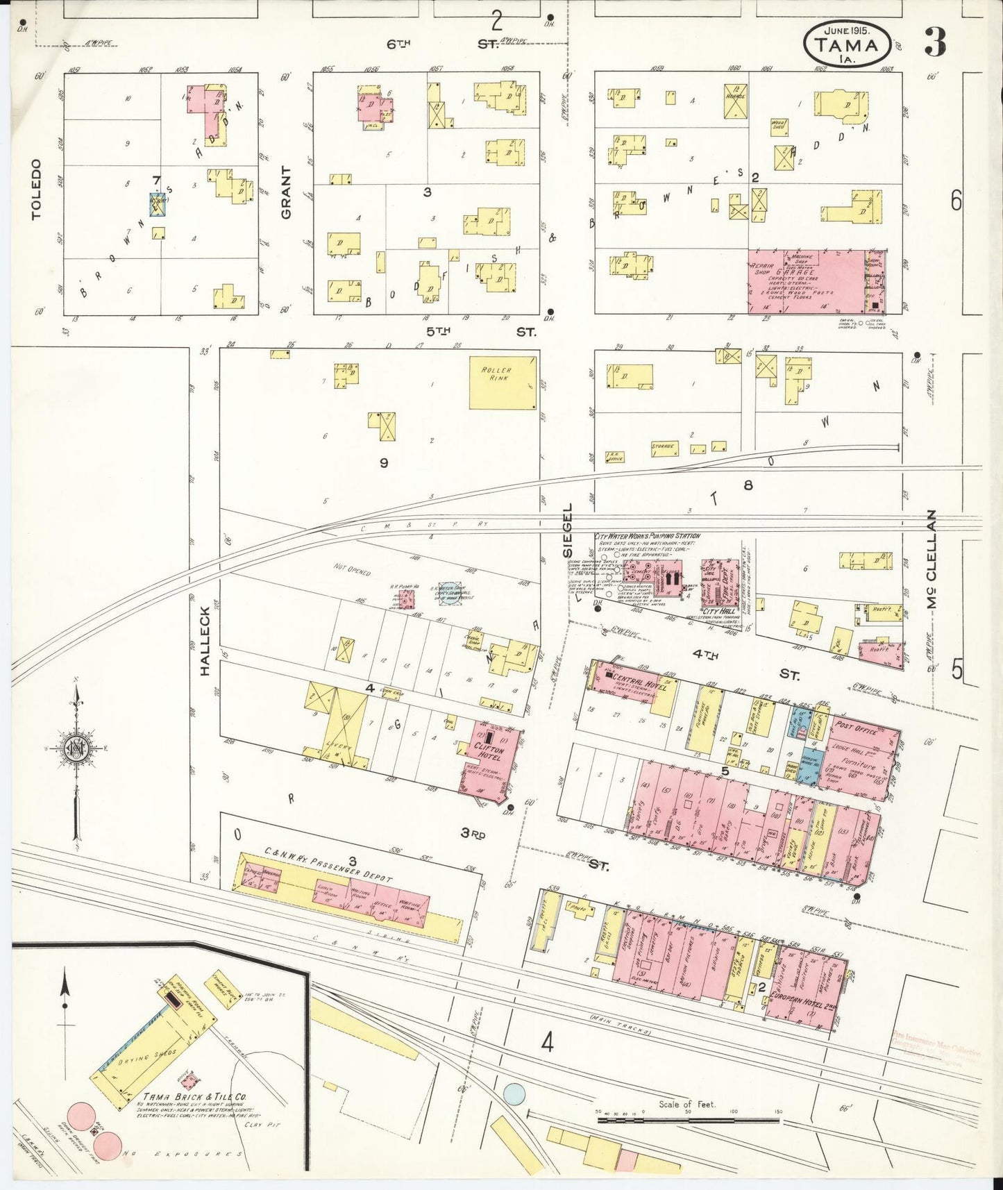 Sanborn Fire Insurance Map from Tama, Tama County, Iowa (1915), Sheet #0003 - Historic Sanborn Fire Insurance Map Print, vintage old map wall art