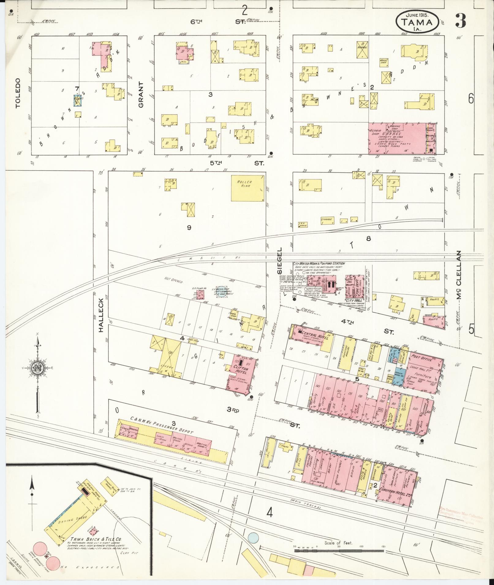 Sanborn Fire Insurance Map from Tama, Tama County, Iowa (1915), Sheet #0003 - Historic Sanborn Fire Insurance Map Print, vintage old map wall art