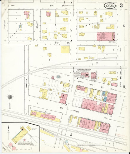 Sanborn Fire Insurance Map from Tama, Tama County, Iowa (1915), Sheet #0003 - Historic Sanborn Fire Insurance Map Print, vintage old map wall art