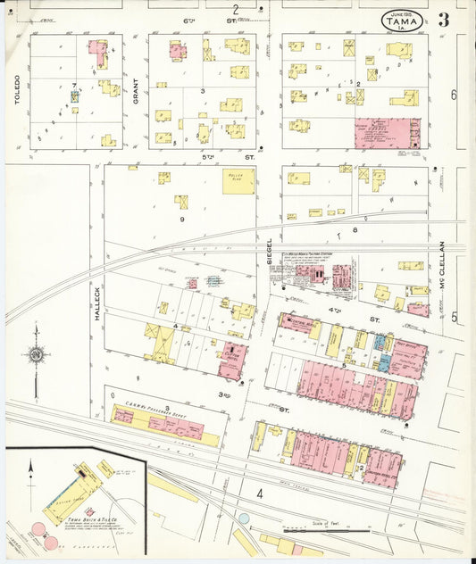 Sanborn Fire Insurance Map from Tama, Tama County, Iowa (1915), Sheet #0003 - Historic Sanborn Fire Insurance Map Print, vintage old map wall art