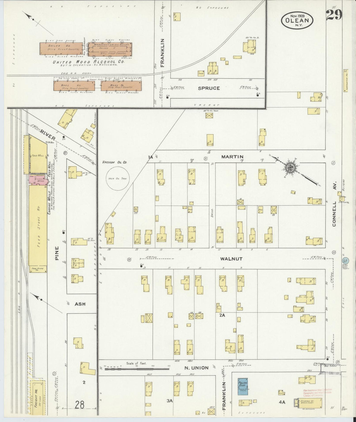 Sanborn Fire Insurance Map from Olean, Cattaraugus County, New York (1909), Sheet #0029 - Complete Map Set gallery image, historic Sanborn map, vintage wall art, New York New York