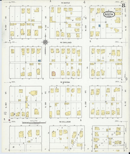 Sanborn Fire Insurance Map from Austin, Mower County, Minnesota (1917), Sheet #0008 - Historic Sanborn Fire Insurance Map Print, vintage old map wall art, antique decor, genealogy gift, Minnesota Minnesota map