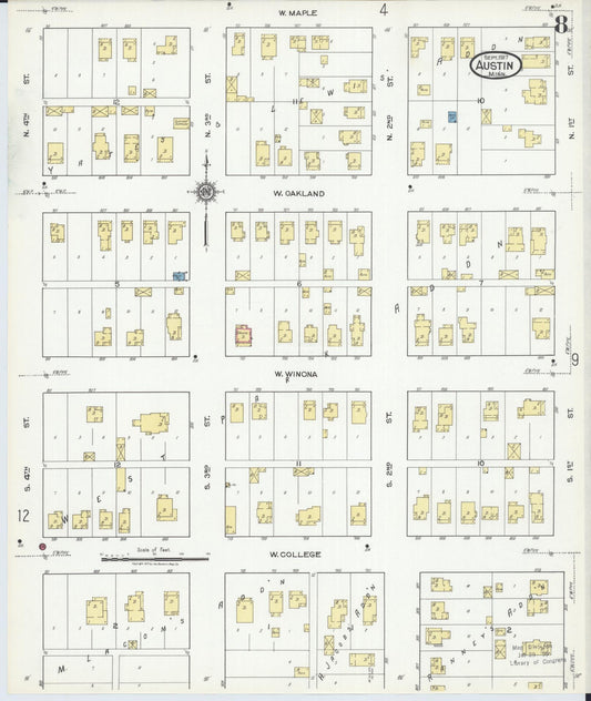 Sanborn Fire Insurance Map from Austin, Mower County, Minnesota (1917), Sheet #0008 - Historic Sanborn Fire Insurance Map Print, vintage old map wall art, antique decor, genealogy gift, Minnesota Minnesota map