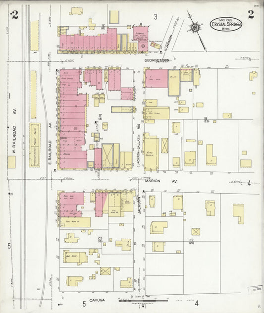 Sanborn Fire Insurance Map from Crystal Springs, Copiah County, Mississippi (1925), Sheet #0002 - Historic Sanborn Fire Insurance Map Print, vintage old map wall art, antique decor, genealogy gift, Mississippi Mississippi map