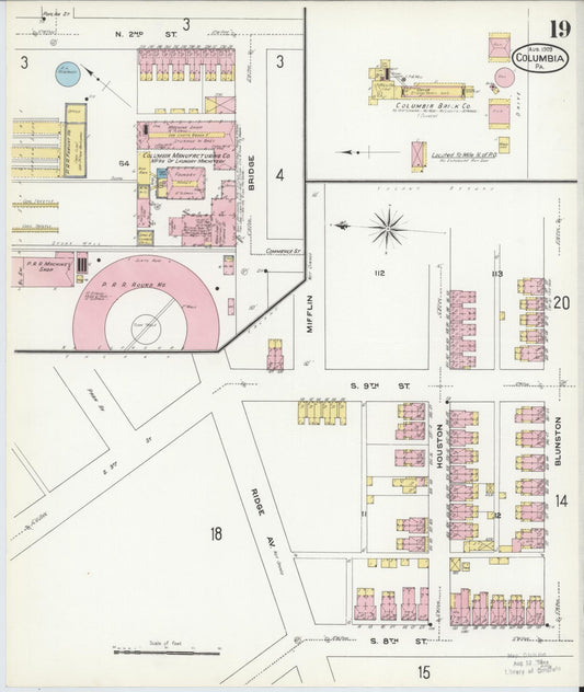 Sanborn Fire Insurance Map from Columbia, Lancaster County, Pennsylvania (1909), Sheet #0019 - Historic Sanborn Fire Insurance Map Print, vintage old map wall art, antique decor, genealogy gift, Pennsylvania Pennsylvania map