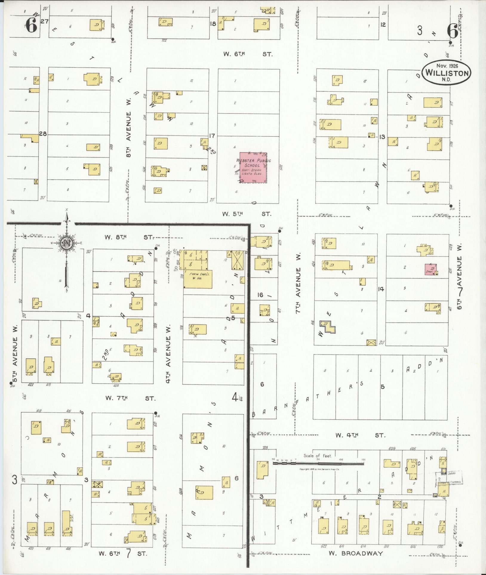 Sanborn Fire Insurance Map from Williston, Williams County, North Dakota (1926), Sheet #0006 - Complete Map Set gallery image, historic Sanborn map, vintage wall art, North Dakota North Dakota