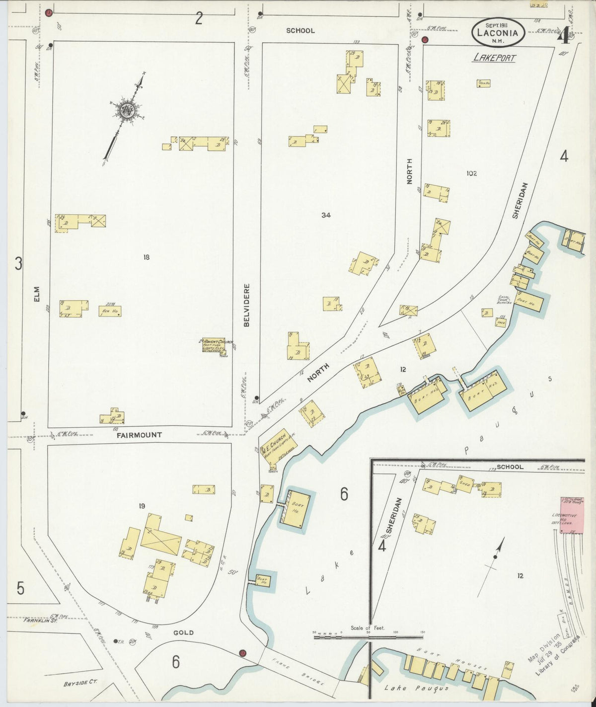 Sanborn Fire Insurance Map from Laconia, Belknap County, New Hampshire (1911), Sheet #0004 - Complete Map Set gallery image, historic Sanborn map, vintage wall art, New Hampshire New Hampshire
