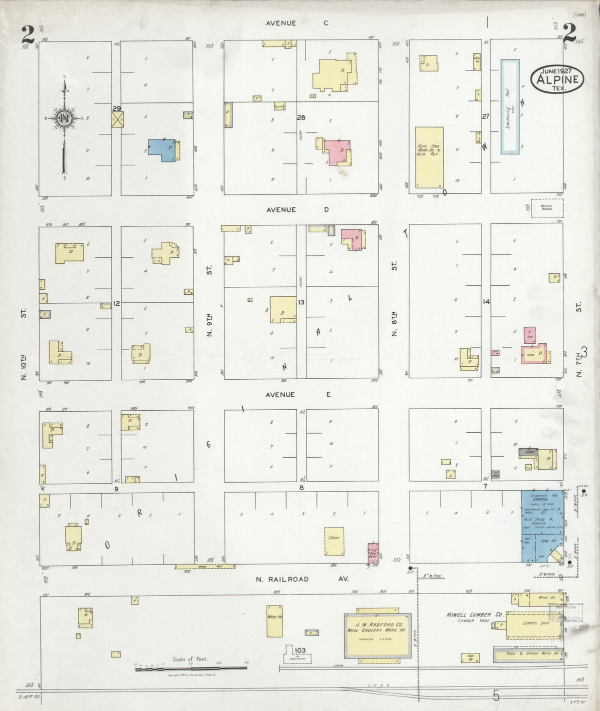 Sanborn Fire Insurance Map from Alpine, Brewster County, Texas (1927), Sheet #0002 - Complete Map Set gallery image, historic Sanborn map, vintage wall art, Texas Texas