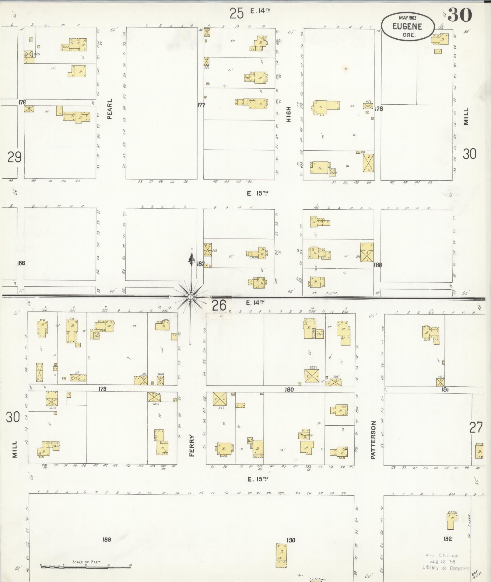 Sanborn Fire Insurance Map from Eugene, Lane County, Oregon (1902), Sheet #0030 - Complete Map Set gallery image, historic Sanborn map, vintage wall art, Oregon Oregon