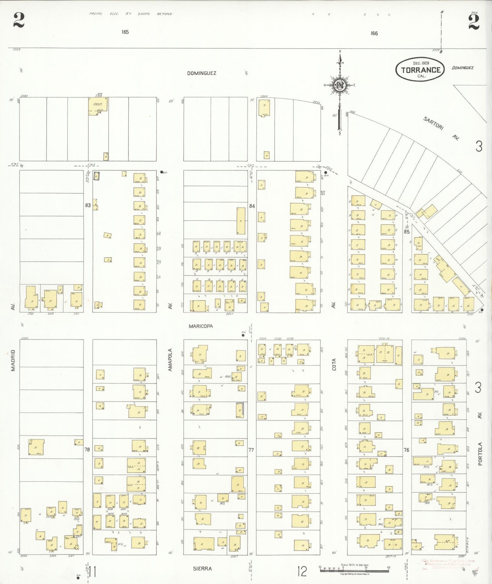 Sanborn Fire Insurance Map from Torrance, Los Angeles County, California (1929), Sheet #0002 - Complete Map Set gallery image, historic Sanborn map, vintage wall art, California California
