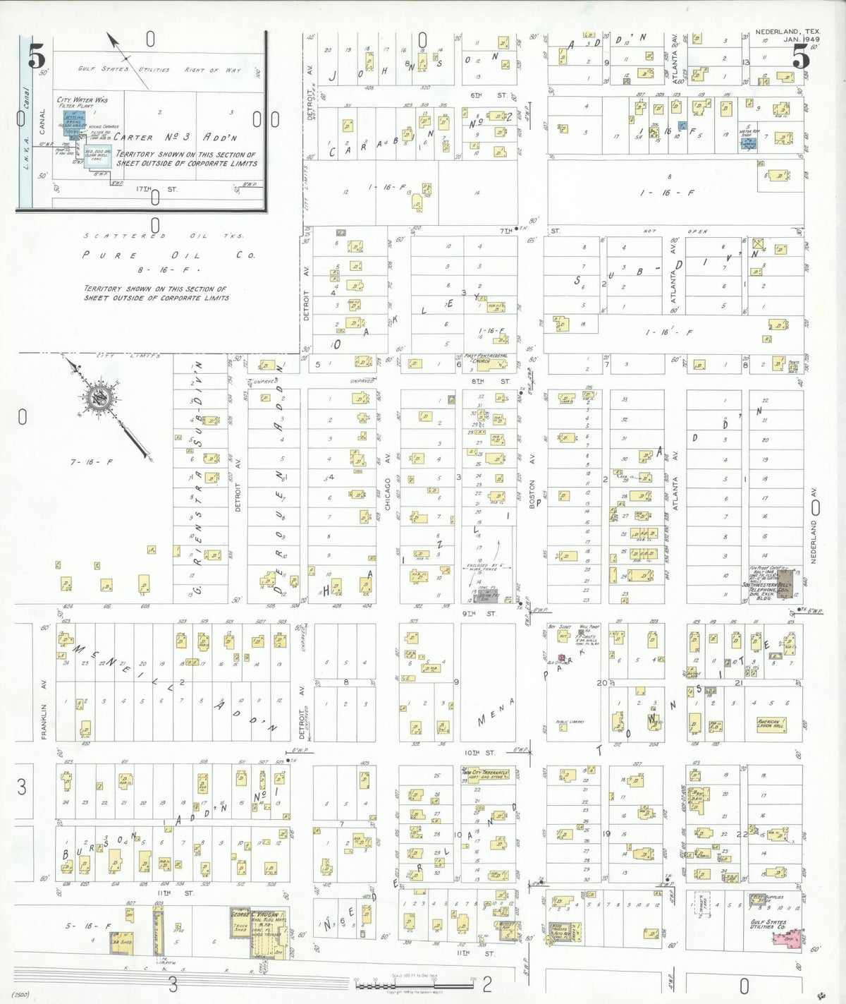 Sanborn Fire Insurance Map from Nederland, Jefferson County, Texas (1949), Sheet #0005 - Complete Map Set gallery image, historic Sanborn map, vintage wall art, Texas Texas