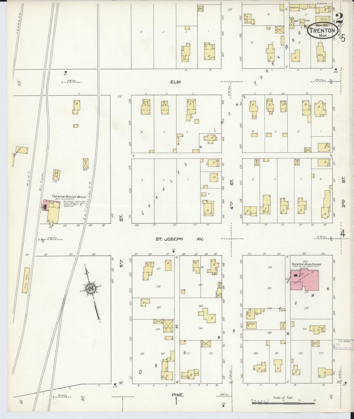 Sanborn Fire Insurance Map from Trenton, Wayne County, Michigan (1912), Sheet #0002 - Complete Map Set gallery image, historic Sanborn map, vintage wall art, Michigan Michigan