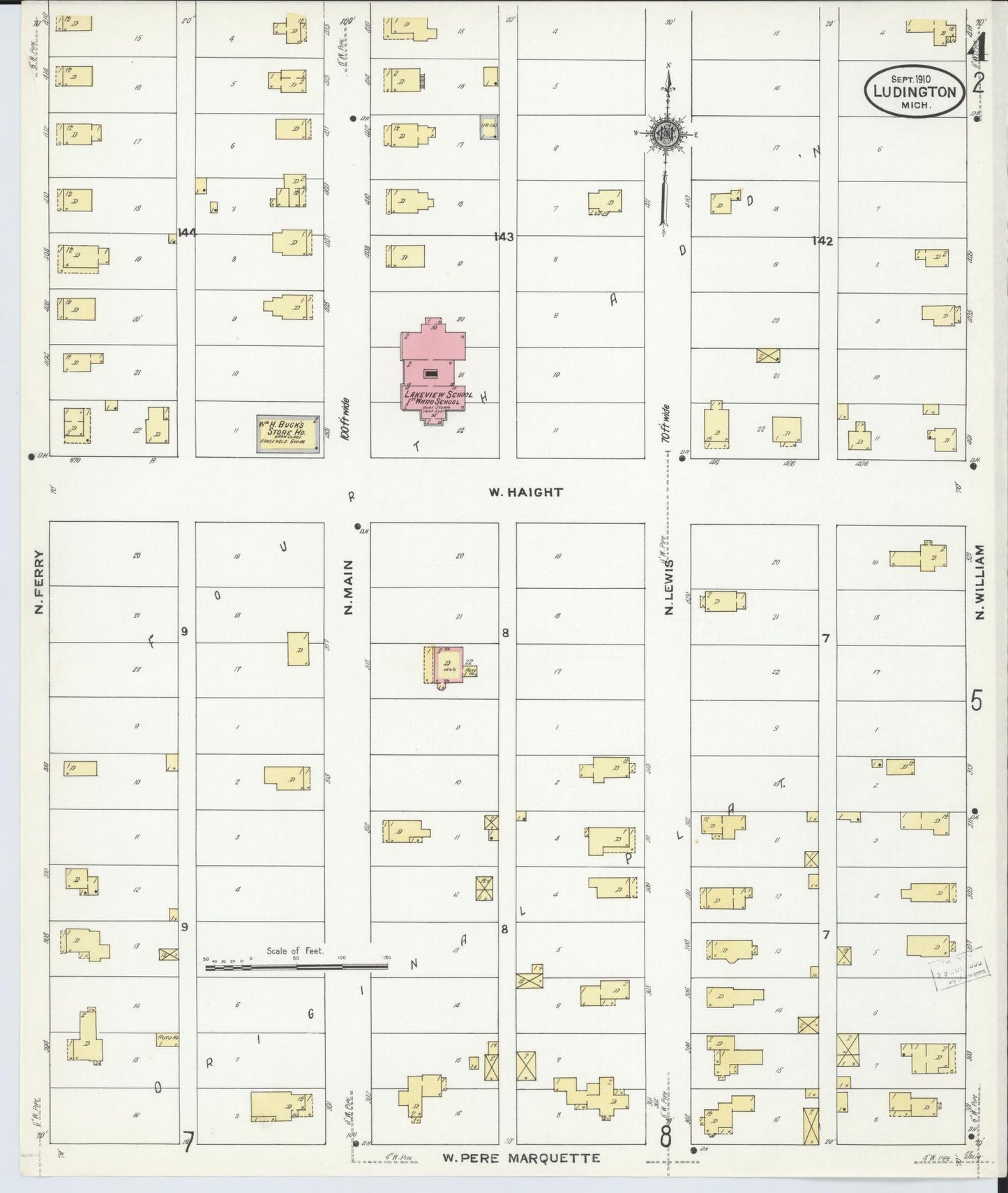 Sanborn Fire Insurance Map from Ludington, Mason County, Michigan (1910), Sheet #0004 - Complete Map Set gallery image, historic Sanborn map, vintage wall art, Michigan Michigan