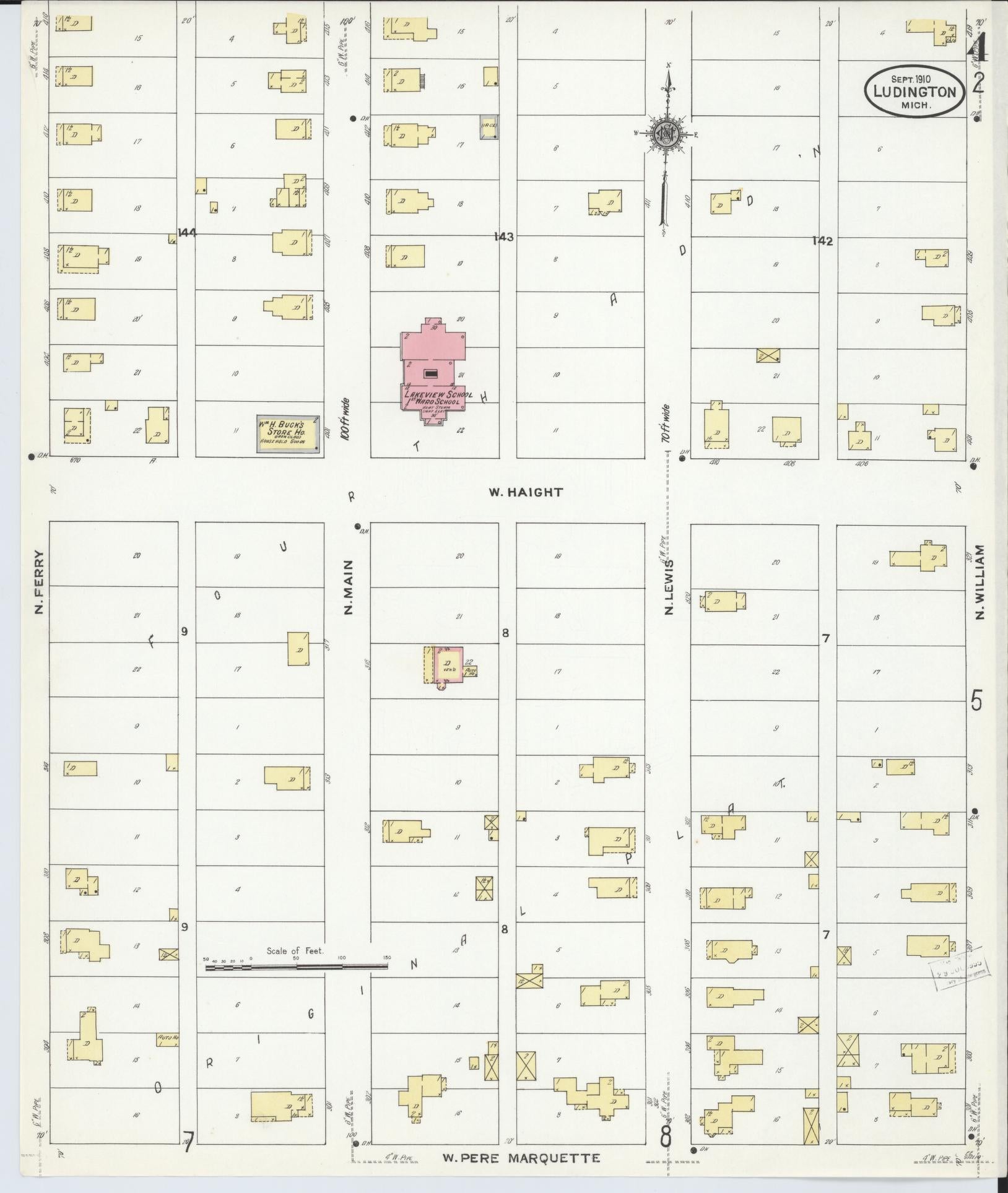 Sanborn Fire Insurance Map from Ludington, Mason County, Michigan (1910), Sheet #0004 - Complete Map Set gallery image, historic Sanborn map, vintage wall art, Michigan Michigan