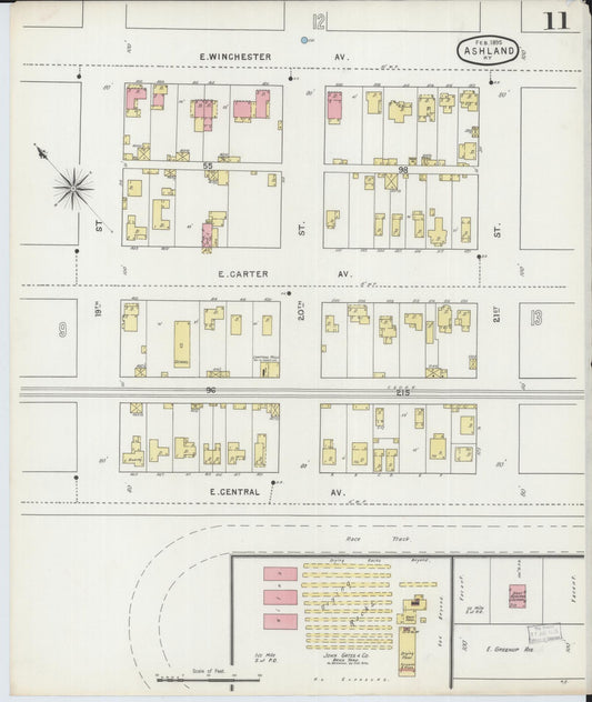 Sanborn Fire Insurance Map from Ashland, Boyd County, Kentucky (1895), Sheet #0011 - Historic Sanborn Fire Insurance Map Print, vintage old map wall art, antique decor, genealogy gift, Kentucky Kentucky map