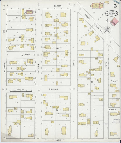 Sanborn Fire Insurance Map from Waupaca, Waupaca County, Wisconsin (1895), Sheet #0005 - Complete Map Set gallery image, historic Sanborn map, vintage wall art, Wisconsin Wisconsin