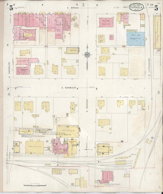 Sanborn Fire Insurance Map from Eufaula, Barbour County, Alabama (1950), Sheet #0005 - Historic Sanborn Fire Insurance Map Print, vintage old map wall art, antique decor, genealogy gift, Alabama Alabama map