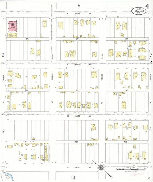 Sanborn Fire Insurance Map from Pocatello, Bannock County, Idaho (1921), Sheet #0004 - Historic Sanborn Fire Insurance Map Print, vintage old map wall art, antique decor, genealogy gift, Idaho Idaho map