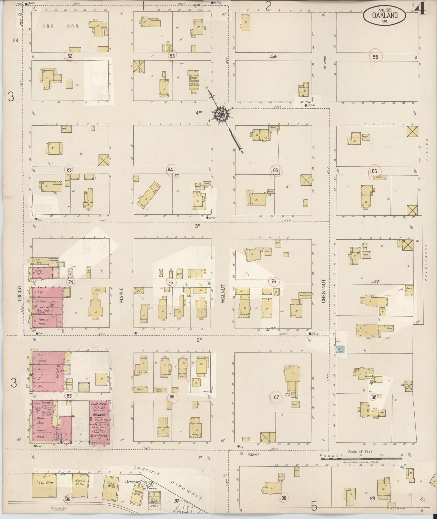 Sanborn Fire Insurance Map from Oakland, Douglas County, Oregon (1931), Sheet #0004 - Historic Sanborn Fire Insurance Map Print, vintage old map wall art, antique decor, genealogy gift, Oregon Oregon map