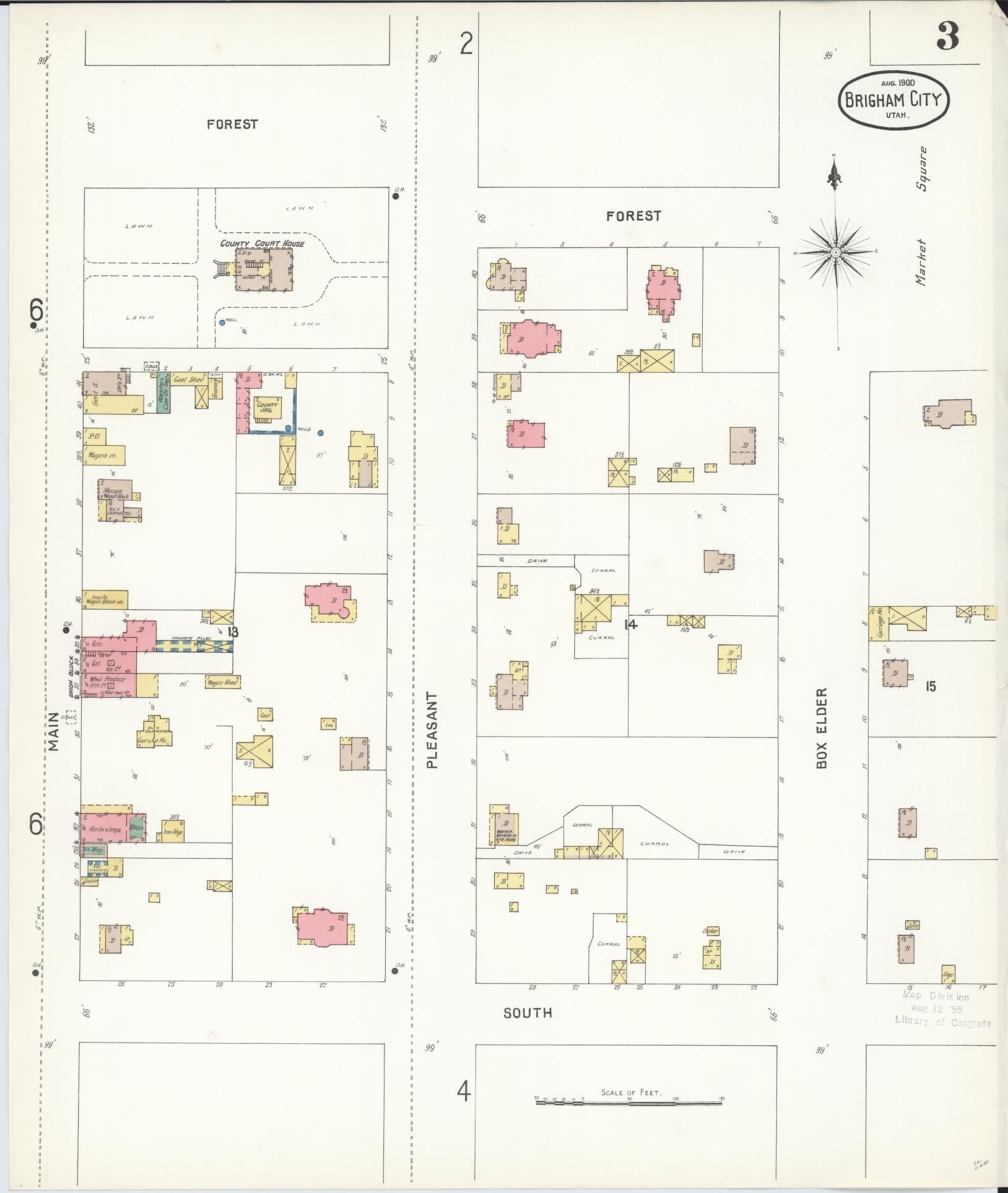 Sanborn Fire Insurance Map from Brigham City, Box Elder County, Utah (1900), Sheet #0003 - Historic Sanborn Fire Insurance Map Print, vintage old map wall art, antique decor, genealogy gift, Utah Utah map