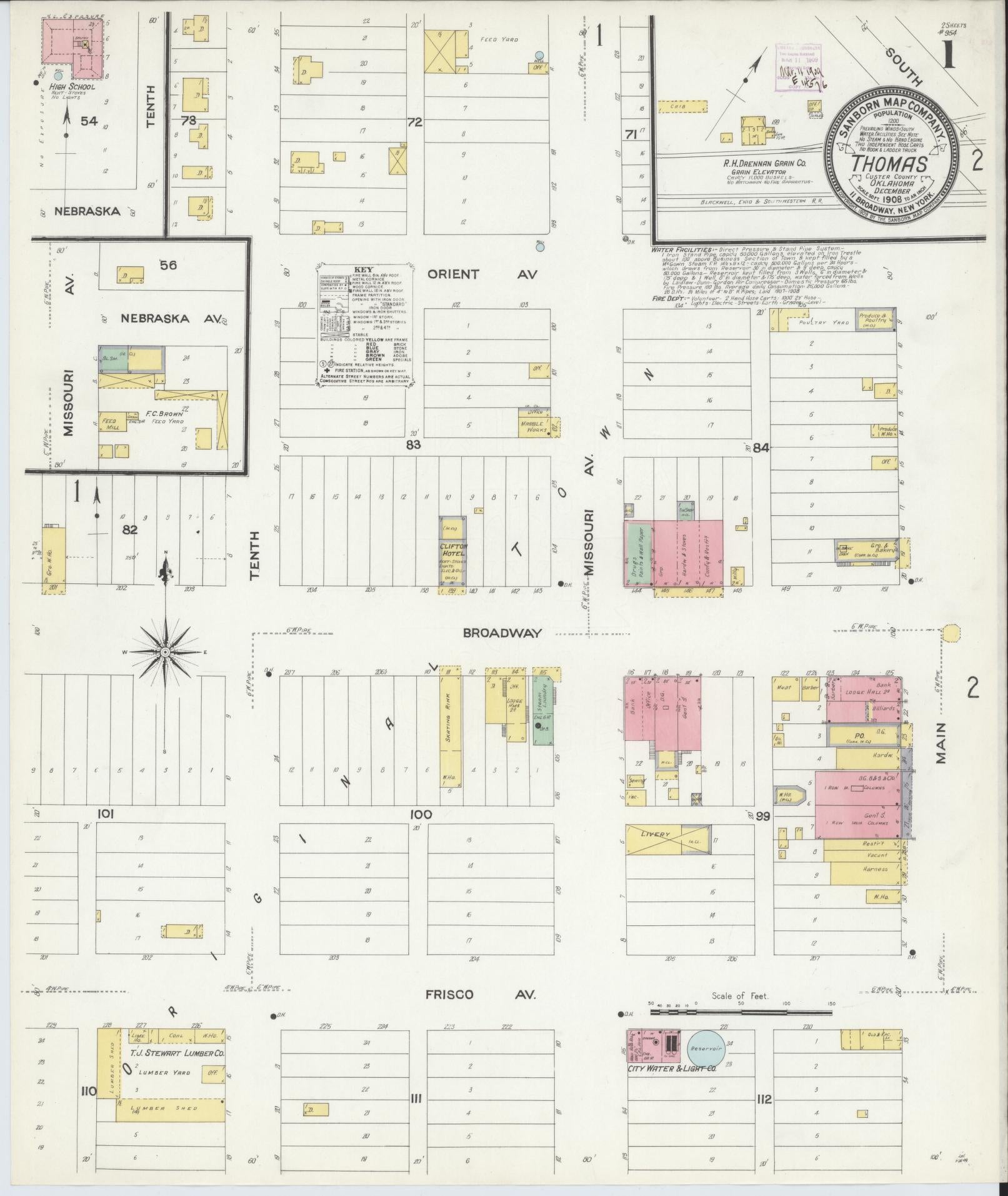 Sanborn Fire Insurance Map from Thomas, Custer County, Oklahoma (1908), Sheet #0001 - Complete Map Set gallery image, historic Sanborn map, vintage wall art, Oklahoma Oklahoma