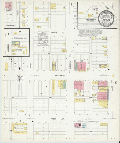 Sanborn Fire Insurance Map from Thomas, Custer County, Oklahoma (1908), Sheet #0001 - Complete Map Set gallery image, historic Sanborn map, vintage wall art, Oklahoma Oklahoma