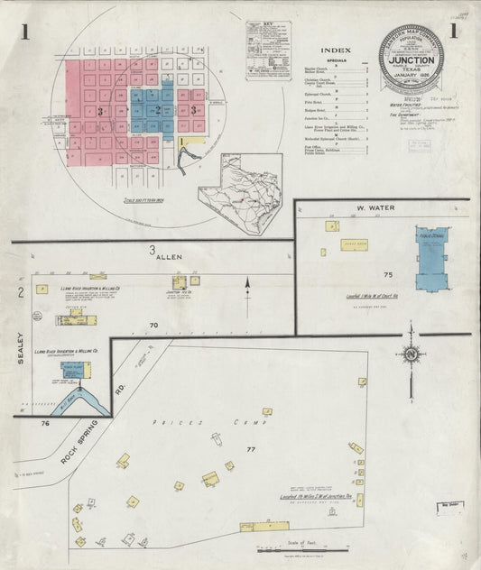 Sanborn Fire Insurance Map from Junction, Kimble County, Texas (1926), Sheet #0001 - Complete Map Set gallery image, historic Sanborn map, vintage wall art, Texas Texas