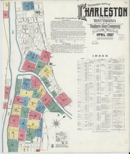 Sanborn Fire Insurance Map from Charleston, Kanawha County, West Virginia (1907), Sheet #0001 - Complete Map Set gallery image, historic Sanborn map, vintage wall art, West Virginia West Virginia