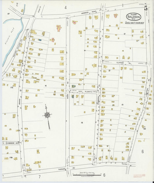 Sanborn Fire Insurance Map from Baldwin, Nassau County, New York (1917), Sheet #0005 - Historic Sanborn Fire Insurance Map Print, vintage old map wall art, antique decor, genealogy gift, New York New York map