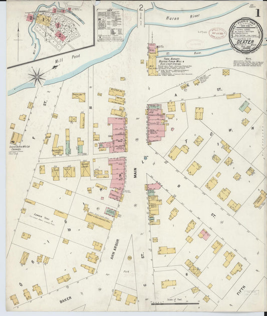 Sanborn Fire Insurance Map from Dexter, Washtenaw County, Michigan (1899), Sheet #0001 - Complete Map Set gallery image, historic Sanborn map, vintage wall art, Michigan Michigan