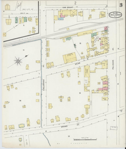 Sanborn Fire Insurance Map from Englewood, Bergen County, New Jersey (1896), Sheet #0003 - Historic Sanborn Fire Insurance Map Print, vintage old map wall art, antique decor, genealogy gift, New Jersey New Jersey map