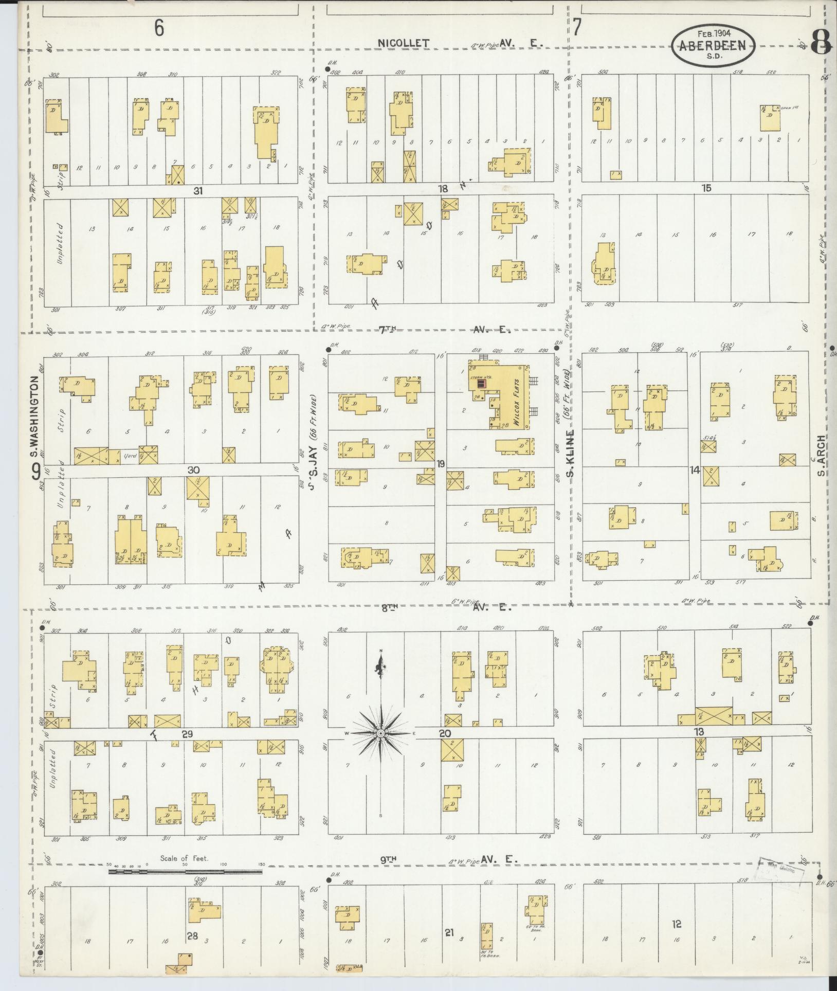 Sanborn Fire Insurance Map from Aberdeen, Brown County, South Dakota (1904), Sheet #0008 - Complete Map Set gallery image, historic Sanborn map, vintage wall art, South Dakota South Dakota