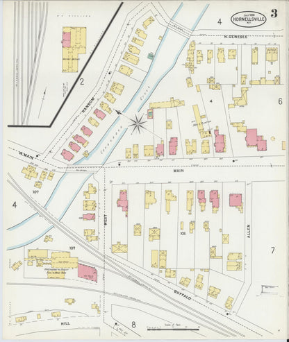 Sanborn Fire Insurance Map from Hornell, Steuben County, New York (1898), Sheet #0003 - Historic Sanborn Fire Insurance Map Print, vintage old map wall art, antique decor, genealogy gift, New York New York map