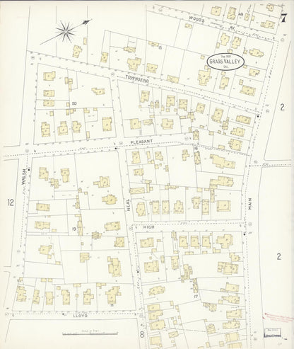 Sanborn Fire Insurance Map from Grass Valley, Nevada County, California (1898), Sheet #0007 - Complete Map Set gallery image, historic Sanborn map, vintage wall art, Grass Valley Nevada