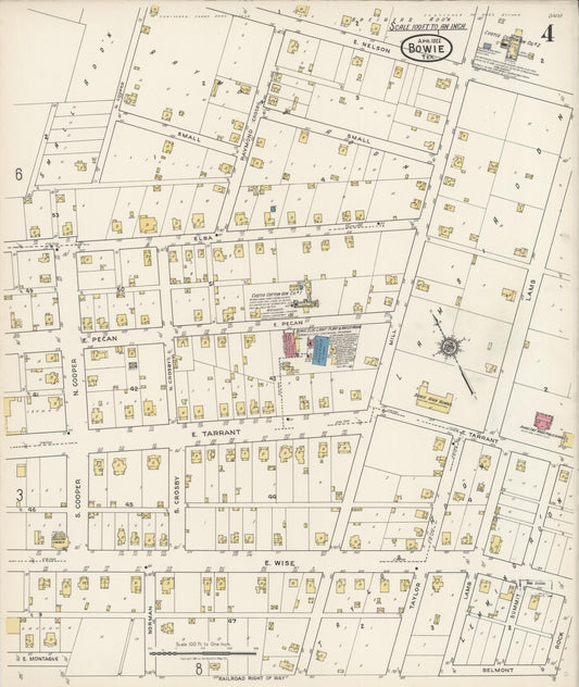 Sanborn Fire Insurance Map from Bowie, Montague County, Texas (1922), Sheet #0004 - Historic Sanborn Fire Insurance Map Print, vintage old map wall art, antique decor, genealogy gift, Texas Texas map
